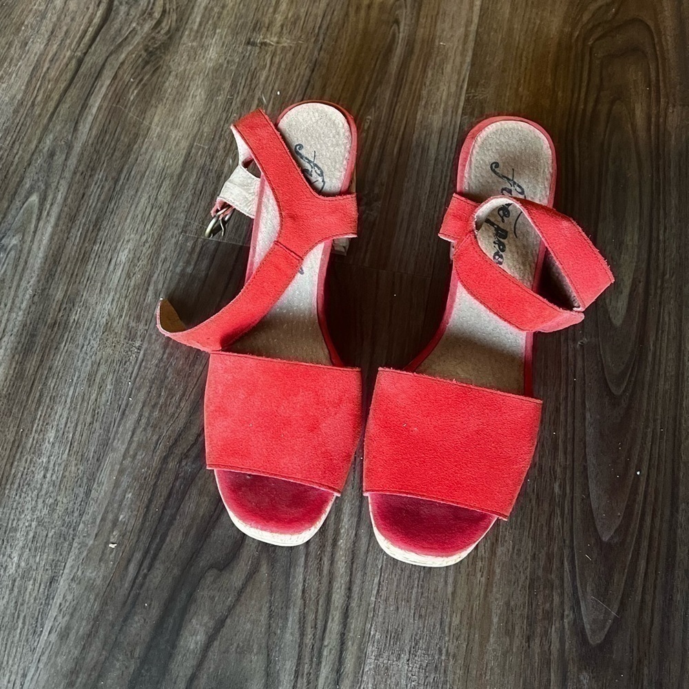 Free People Womens Cork Platform Sandals Shoes Red - Picture 3 of 13